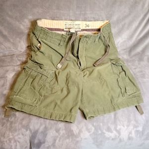 Abercrombie & Fitch Y2K Men's 34 Distressed Khaki Green Cargo Shorts - Vintage